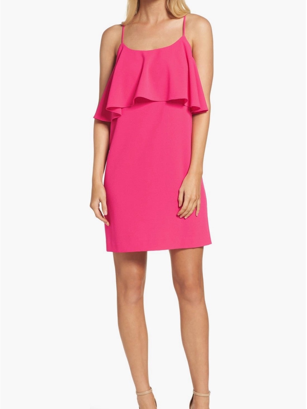 Felicity & Coco Hot Pink Ruffle Spaghetti Strap Mini Dress